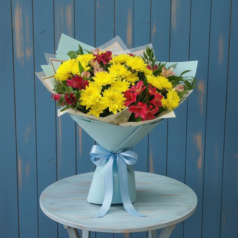 Букет цветов из: Альстромерии и Хризантемы в Серафимовском