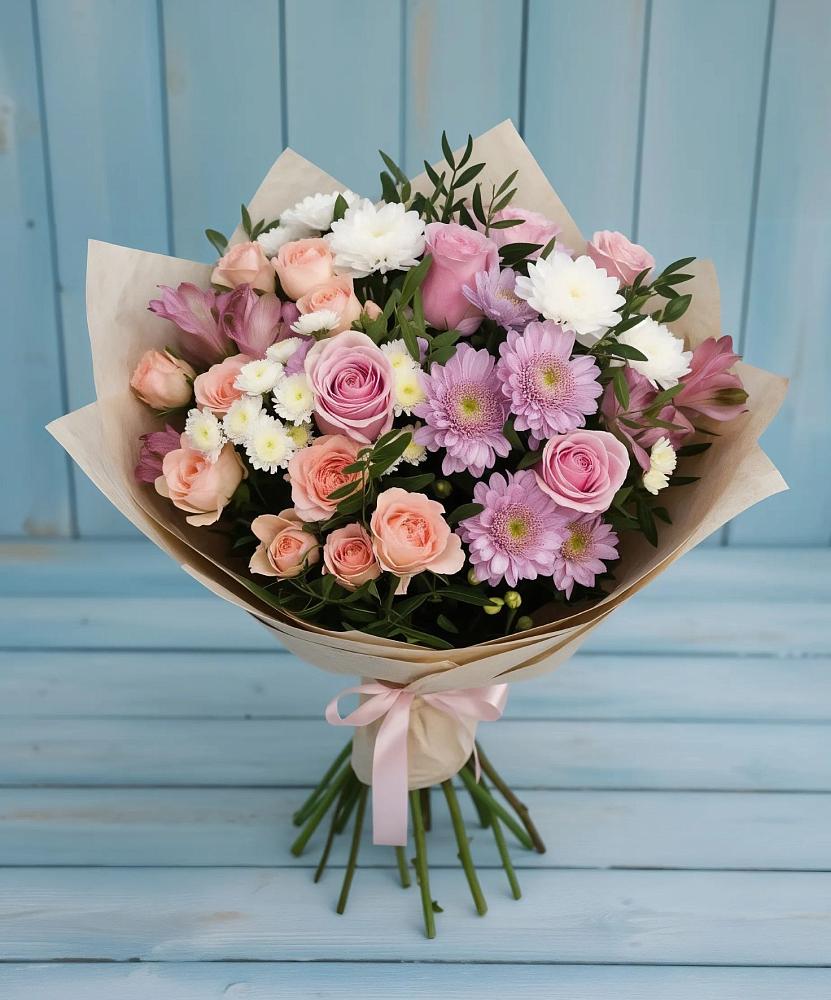 Букет цветов из: Хризантемы, Розы и Альстромерии в Серафимовском