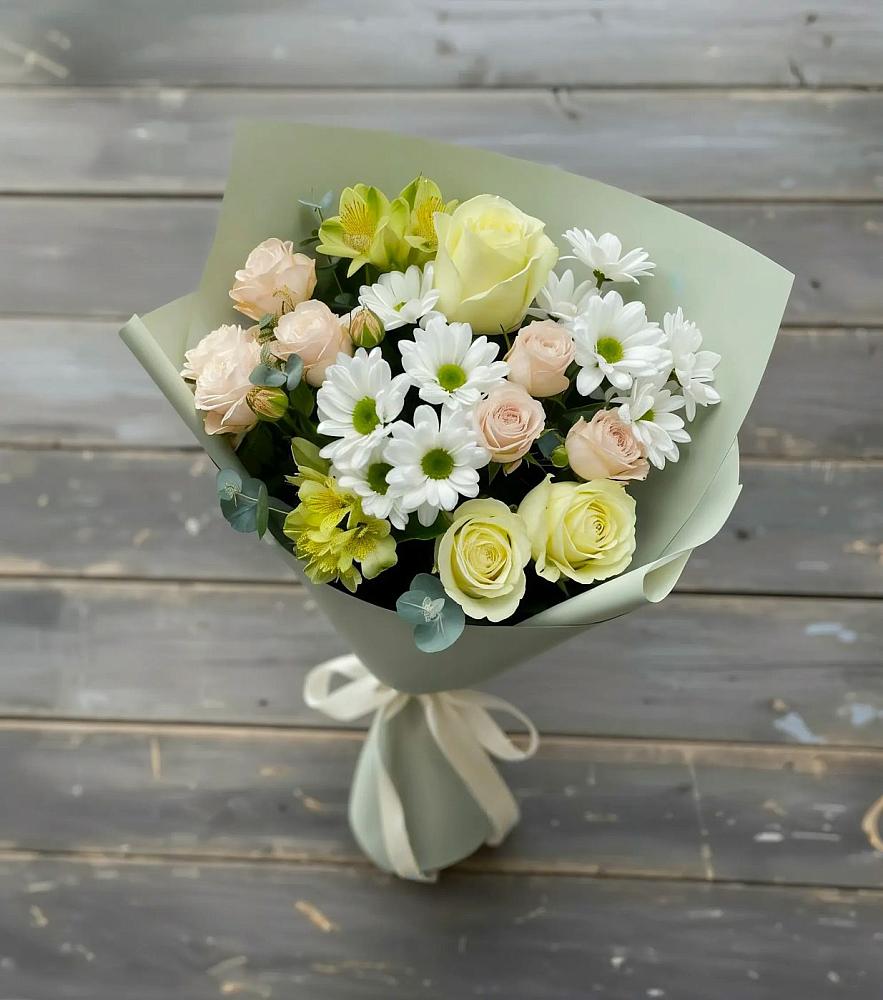 Букет цветов из: Альстромерии, Розы и Хризантемы в Серафимовском