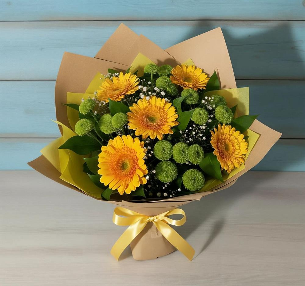 Букет цветов из: Герберы и Хризантемы в Серафимовском