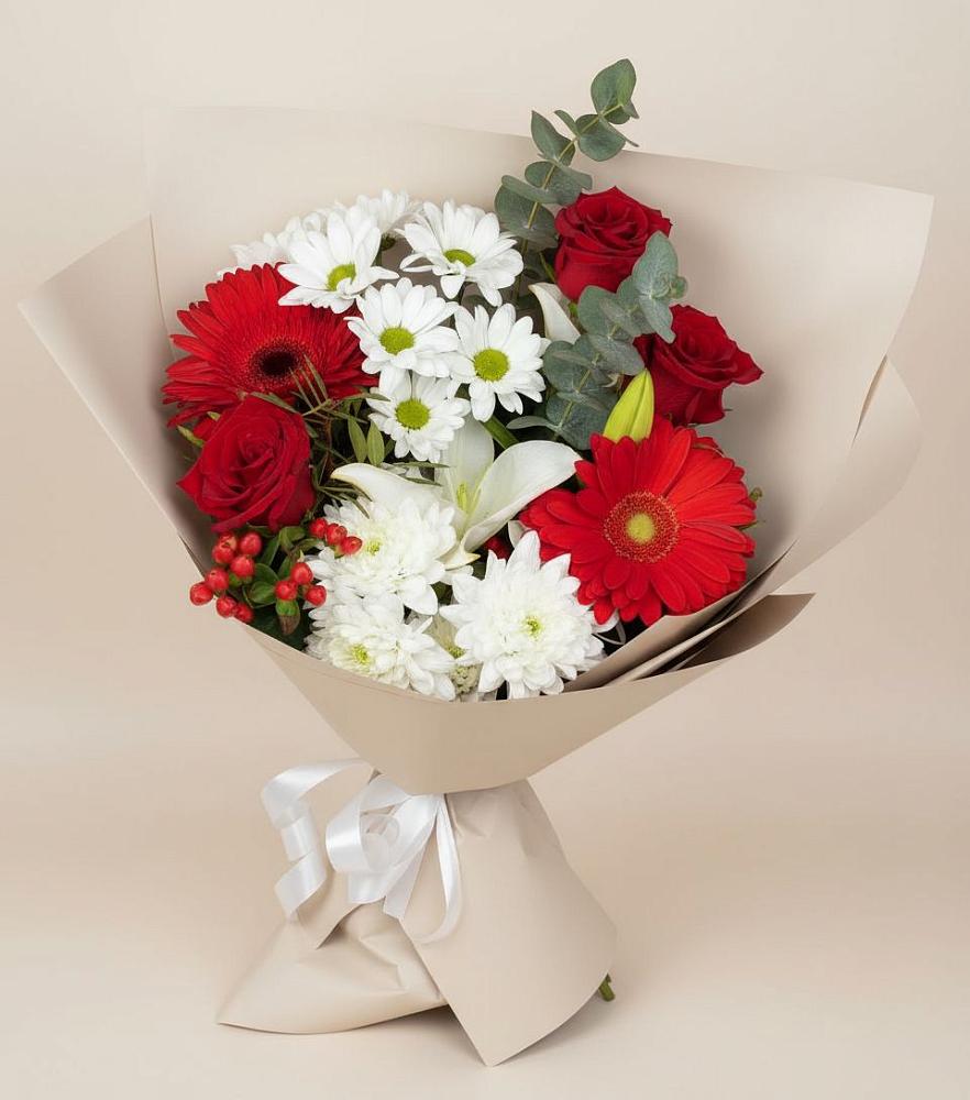 Букет цветов из: Розы, Хризантемы, Герберы и Лилии в Серафимовском