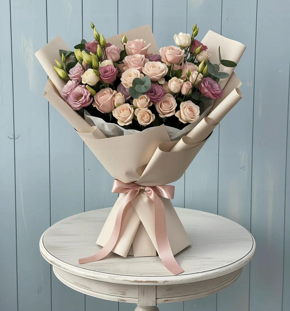 Букет цветов из: Розы и Лизиантусы в Серафимовском